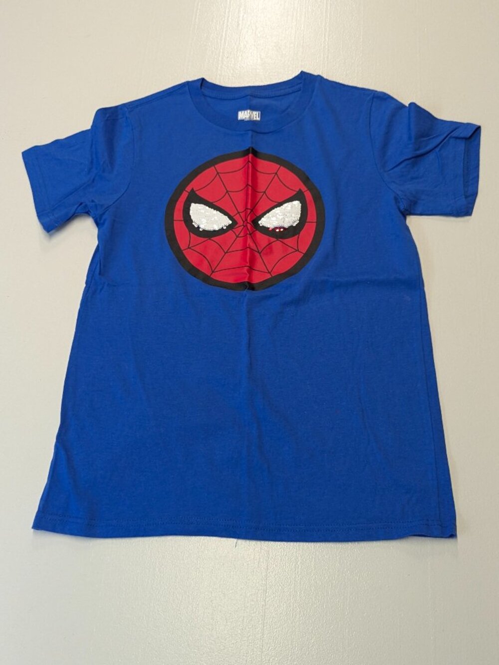 Marvel Spiderman Flip Sequin Royal Blue Patriotic Tee Youth XL (Women's Small)